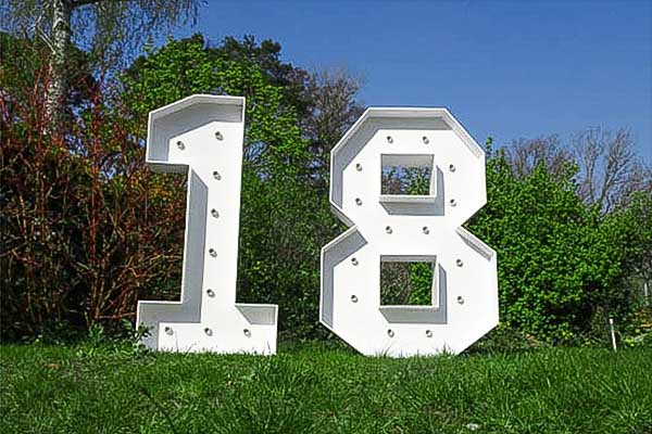 XXL LED Zahlen 18 mieten, Leuchtende LED XXL mieten, 18. Geburtstag Deko, Dekoration mieten, Geburtstagparty