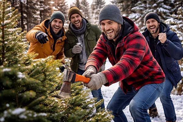 Weihnachtsbaumschlagen, JGA, junggesellenabschied, Junggesellinnenabschied