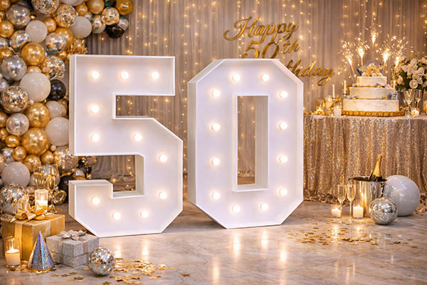 Emmerich Events, LED Zahlen 50 mieten, XXL Buchstaben mieten in Berlin, LED Zahlen 50