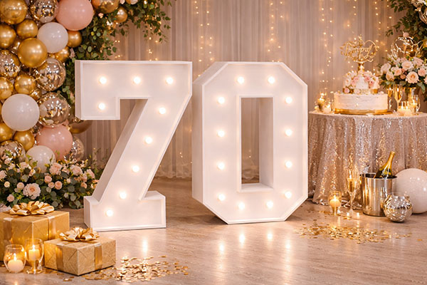 XXL Zahl 70 mieten, Leuchtzahl 70, Geburtstagsdeko, Leuchtende XL Zahlen mieten, Leuchtbuchstaben, Leuchtende XXL Symbole mieten, rund um Ihre Hochzeit