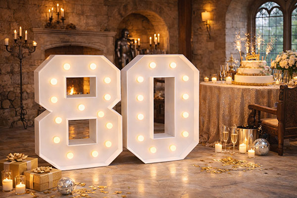 XXL Zahl 80 mieten, XXL Zahl 80, Geburtstagsdeko, Leuchtende XL Zahlen mieten, Leuchtbuchstaben, Leuchtende XXL Symbole mieten, rund um Ihre Hochzeit