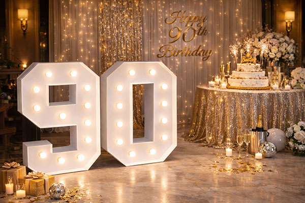 XXL Zahl 90 mieten, XXL Zahl 90, Geburtstagsdeko, Leuchtende XL Zahlen mieten, Leuchtbuchstaben, Leuchtende XXL Symbole mieten, rund um Ihre Hochzeit