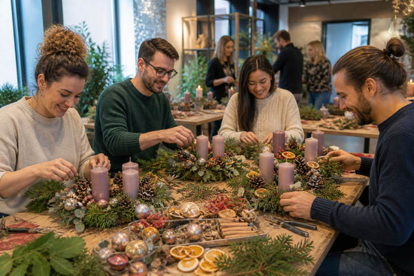 Adventskranz gestalten in Essen, Weihnachtskranz gestalten Essen, die Weihnachtsfeier, Firmen Weihnachtsfeier, Teambuilding, Firmenfeier, Firmenevent