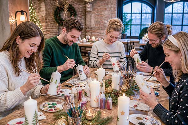 Emmerich Events, Weihnachtskerze bemalen Essen, Weihnachtsfeier, Firmenfeier, Teambuilding