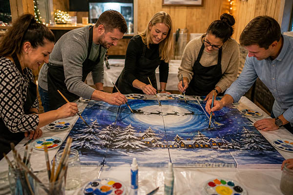Teampainting weihnachtlich, Weihnachtskunstwerk in Düsseldorf, Weihnachtsfeier in Düsseldorf, Teambuilding Düsseldorf, Weihnachtsevents in Düsseldorf