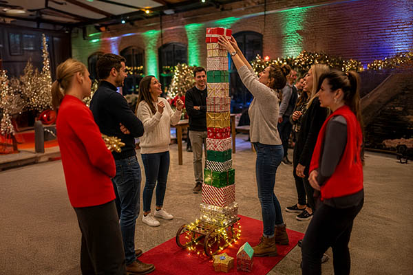 Weihnachtsolympiade, Weihnachtsfeier, Teamevent, Geschenke stappeln