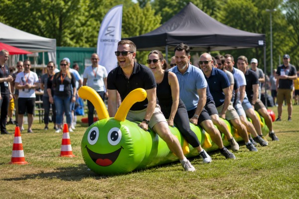 ein Sommerfest für Unternehmen bei Sonnenuntergang