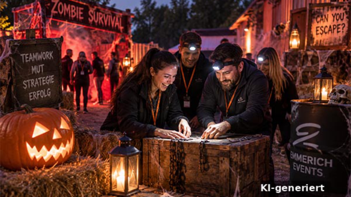 Team bei einem Zombie-Survival Grusel-Event zu Halloween