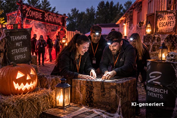 Team bei einem Zombie-Survival Grusel-Event zu Halloween